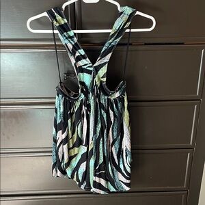 Free People - Black Printed Strappy Tank Top with Teal & Mint Accents